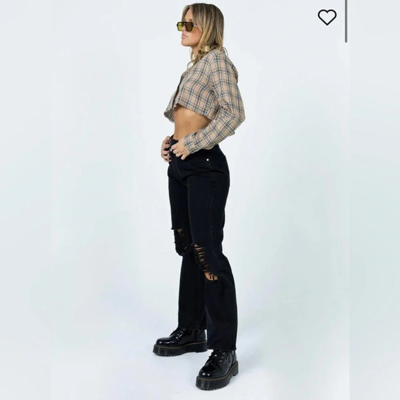 Princess Polly HOLLY ASYMMETRIC RIPPED LEG JEANS BLACK DENIM | 2 US - Picture 3 of 9